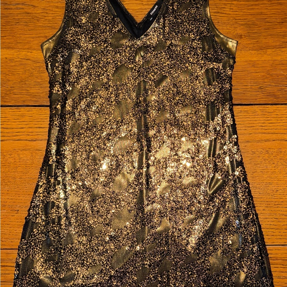 Express Sexy Black and Gold Sequin Mini Dress Size Small